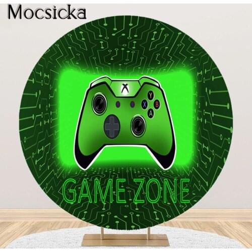 Mocsicka Game Birthday Party Decoration Backdrop Kid Video Game On Party Round Circle Cover Photoshoot Photocall