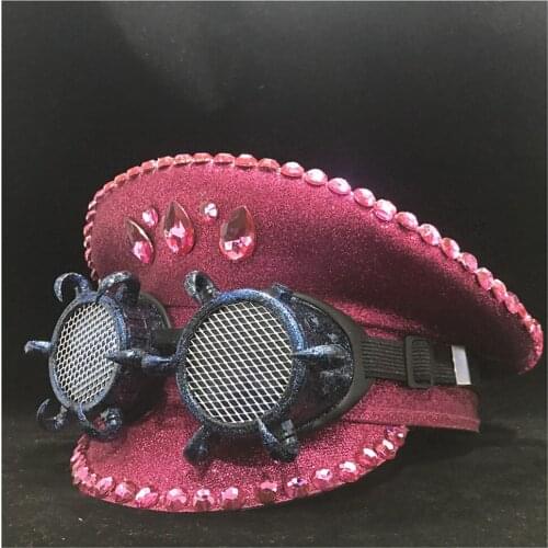 New Fashion Women Pink Police Hat With Blue Metal Classes Military Hat Captain Hat Adult Hat 3 Size