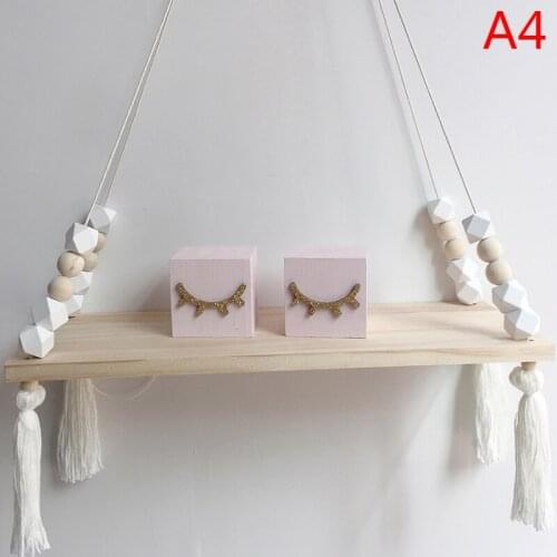 New 1pc Nordic Style Colorful Beads Tassel Wooden Wall Shelf Wall Clapboard Decor