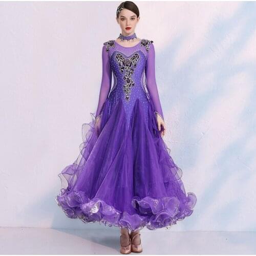 New Modern Dress Long Sleeve Diamond Big Swing Waltz Dance Clothes Professional Ballroom Dance Competition Stage Dress DQL5147