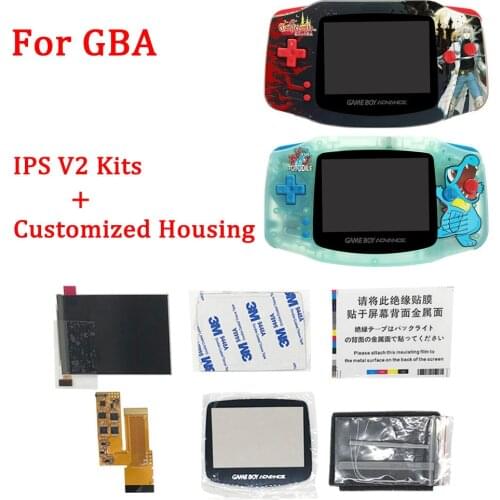 New 12 Colors Housing Shell Sets with IPS V2 LCD Kits Special for GBA IPS V2 High light LCD Screen Kits with pre cut shell case