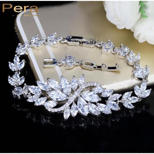 Pera New Design Bridal Wedding Party Big Cluster Flower Marquise Shape Cubic Zirconia Stone Pave Bracelet For Femme Gift B110