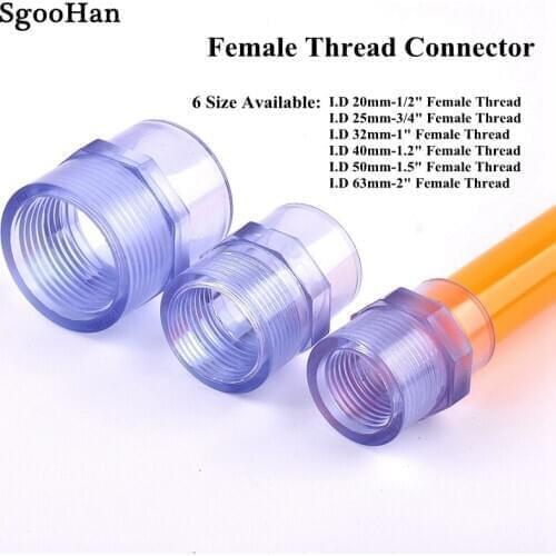 1pc Transparent 1/2"To 2" Female Thread Connectors UPVC Pipe Watering Tube Adapter Fittings Aquarium Fish Tank Socket Joints