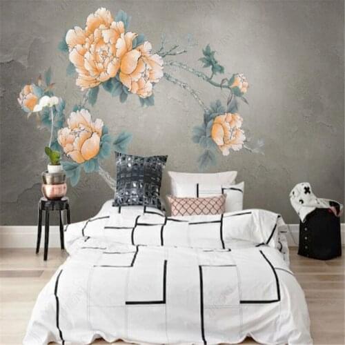 Retro Hand-painted Meticulous Peony Wallpaper for Living Room Sofa TV Background Mural Wall Paper Home Decor Bedroom Wallpapers