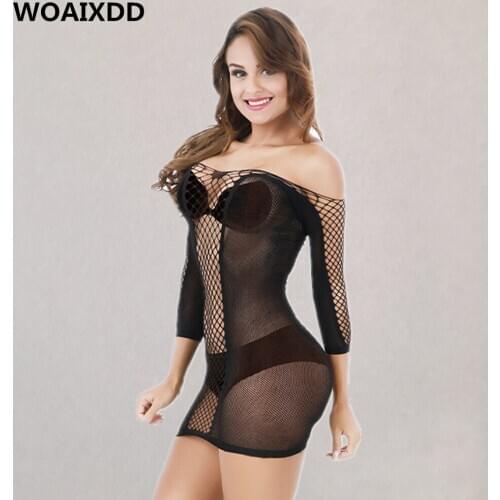 Sexy Fishnet Mesh Lingerie Women Long Sleeves Hollow Intimates Adult Female Sexual Chemise Erotic Underwear Pajamas for Couples
