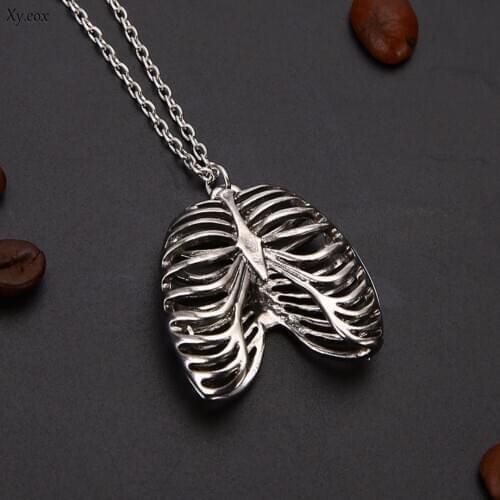Silver Chain Anatomical Ribcage Chest Bone Skeleton Pendant Necklace Jewelry