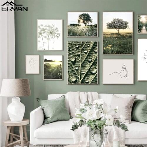 Nordic Sunrise Tree Grassland Posters & Prints Botanical Plant Leaves Dandelion Canvas Painting Matisse Line Picture Living Room