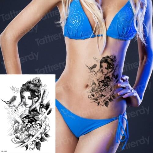 Geisha tattoo japanese girl waterproof temporary tattoo arm sleeves legs waist black big tatoo for woman sexy body art decal