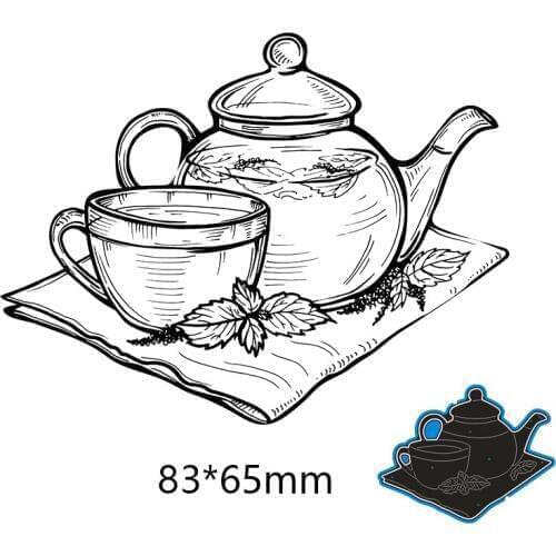 83*65mm A TEA SET Metal Cutting Dies and Stamps Stencil for DIY Scrapbooking Photo Album Embossing Paper Card