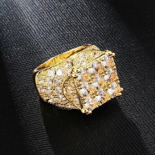 US7 Bling Cubic Zircon Square Ring Copper Material Gold Silver Color Iced Out Full CZ Hip Hop Rings Mens Fashion Jewelry Gift