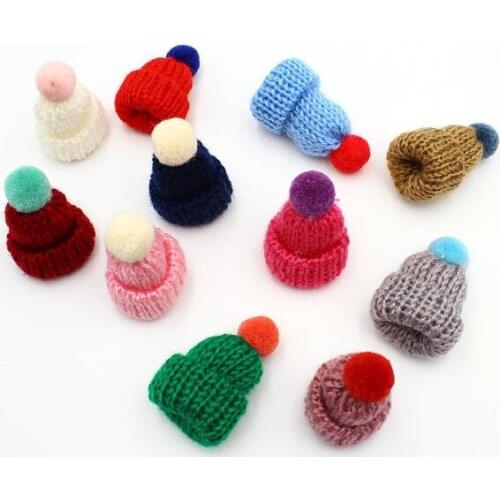 50pcs mix color mini Hat Pom Pom crocheted Ornament Cap, Mini Knitting Hat Miniature Tiny Knitted Cap, Doll Hat for diy