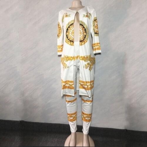XL-4XL 2 Piece Sets New Style African Women Clothing Dashiki Fashion Print Black And White Classic Cloth Two Piece Coat + Pants