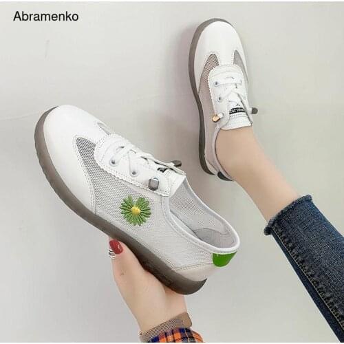2021 Summer Mesh Surface White Shoes Female Ins Online Celebrity Little Daisy Student Women Sneaks Shoes Women Size 35-40