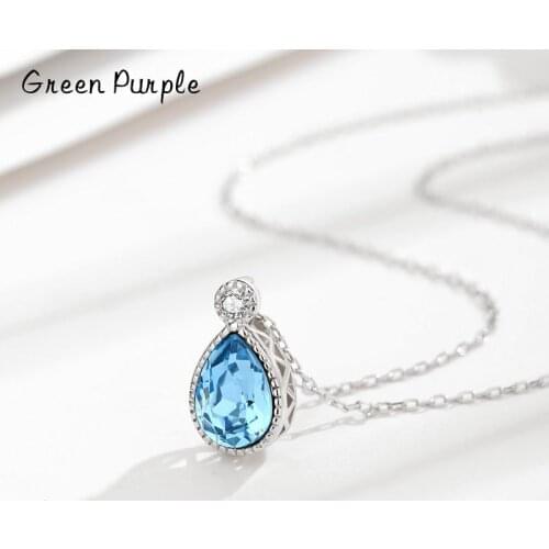GREEN PURPLE Mermaid Tears Necklace For Women S925 Silver Blue Crystal Fashion Choker Engagement Party Fine Jewelry Gifts
