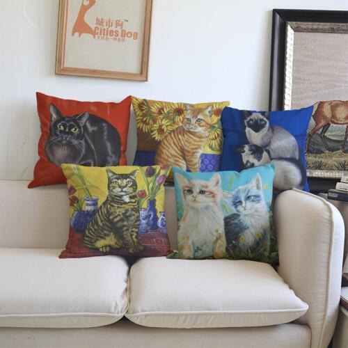 Animal painting Cat pillow cushion cover Oil painting Cats decorative pillows covers Will not fade sofa almofada cojines