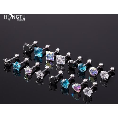 1Pair zircon 4 Prong Tragus Cartilage Stainless Steel Ear Stud 5mm Star Heart Round Crystal Zircon Earrings Piercing Jewelry