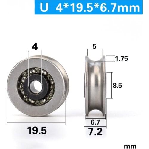 10/50pcs/lot U groove 4*19.5*6.7mm Bearing pulley 440C stainless steel Antirust hanging wheel groove metal wire 4x19.5x6.7 mm