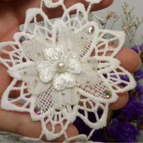 10x Ivory 3D 7x7cm Cotton Hexagonal Flower Embroidered Lace Trim Ribbon Sewing Supplies Craft For Children Costumes Decoration