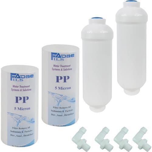2pcs 5" PP Sediment Filter 5 Micron plus 2 pcs 2"x6" Inline DI Resin with 4pcs adapter for diode laser machine cooling