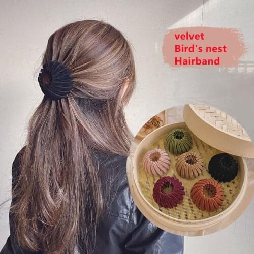 2021 Womens velvet Birds Nest hair bands hair ring Lazy hairpins Ball bun hair clip Dish hair extension twist hair claw