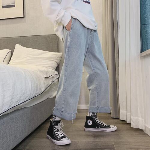 2019 Mens Fashion Baggy Homme Wide Leg Pants Leisure Casual Pants Cargo Pocket Jeans Blue Color Loose Trousers Plus Size S-2XL