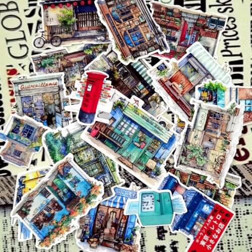 21pcs Watercolor Japanese store Flower house planner stickers Scrapbooking Decorative custom sticker DIY Stationery adesivo