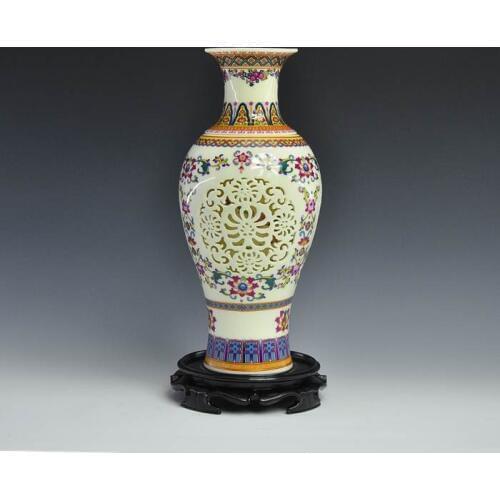 Antique Arts Chinese Handmade Famille Rose Decorative Porcelain Vase Hollow Out Vase