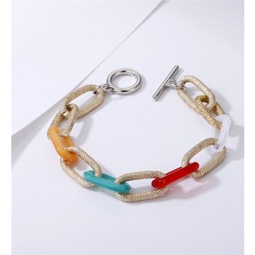 ZOSHI Trendy Frosted Stitching Multicolor Bracelet for Women Retro Hip Hop Acrylic Metal Chains Bracelet Statement Jewelry