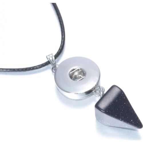 Black Color Natural Stone Cone Shape 18mm Snap Button Jewelry Pendant Necklace Snap Jewelry Fit 18mm Snap Buttons DZ0127e