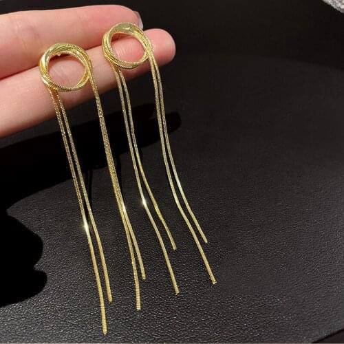 Long Tassel Metal Round Pendant Earrings Gold 2021 Fashion Pendant Womens Earrings Summer Accessories Personalized Gift Jewelry