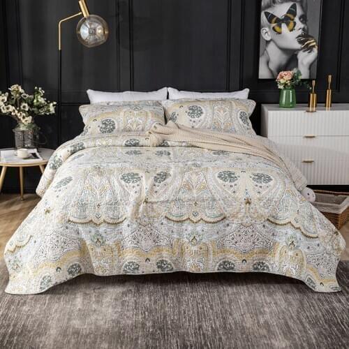 CHAUSUB Print Quilt 3PCS Bedspreads For Bed Cotton Quilts Bed Cover Pillowcase King Queen Size Quilted Coverlet Blanket On Bed