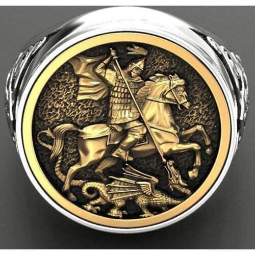 Punk Cool Mens Finger Ring Dual Color Gold Metal Rome Soldier Horse Dragon Rings Fashion Jewelry Bague Homme