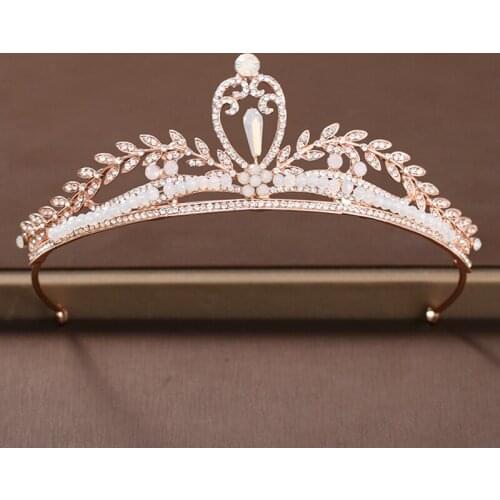 Crystal Handmade Crowns For Bride Women Leaf Tiara Diadems Wedding Hair Accessories Flowers Headpiece Hair Jewelry Wholesale