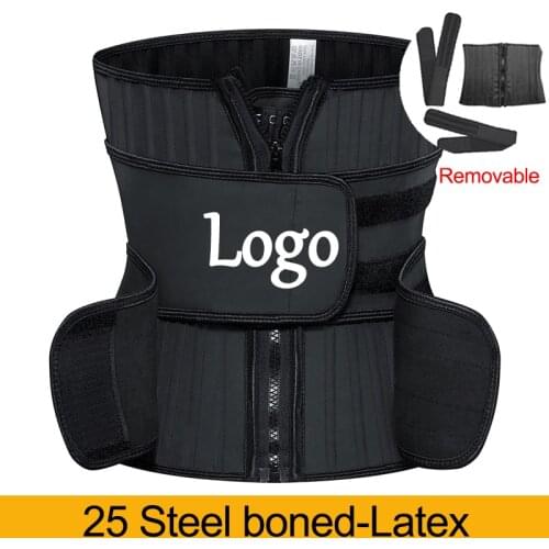 Logo Print Latex Waist Trainer 25 Steel Bone Removable Body Shaper with 2 Strap Modeling Strap Colombian Tummy Control Belts