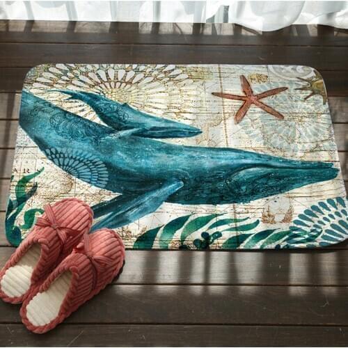 Door Mat Floor Carpet For Living Room Sea Turtle Pattern Coral Fleece Rug Anti-Slip Doormat Marine Style Home Decor
