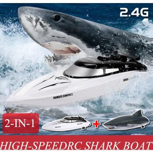 2.4G Wireless 2-IN-1 Simulation Shark Remote Control Boat Long-Lasting Battery Electric Water Speed Boat Kids RC Toy Gift