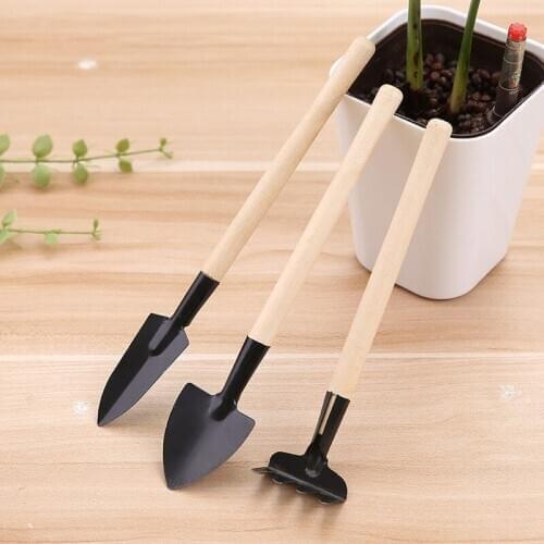 3pcs Mini Metal Head Shovel Rake Portable Gardening Tool Spade Plant Garden Soil Raising Flowers Wooden Handle Tool Set