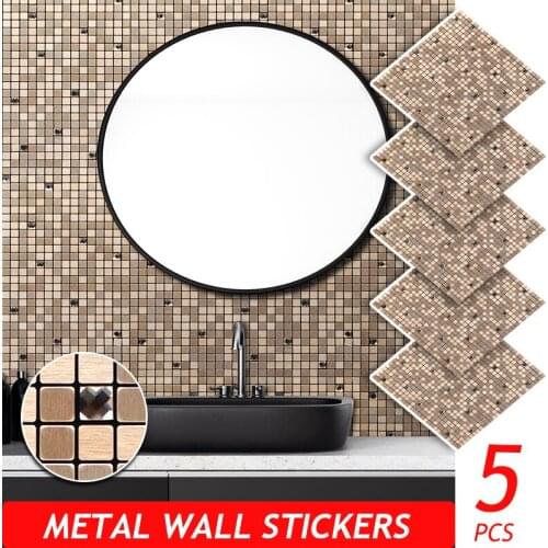 5PCS Metal Self-adhesive Wall Stickers Panel for Kids Bedroom Kitchen Living Room Home Decor Fireproof Decorative Vinyl Mosaic