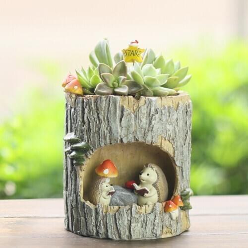 Cute Small Animal Family Hedgehog Bear Frog Figurine Resin Flowerpot Creative Flower Planter Pot for Garden Home Room Decoration