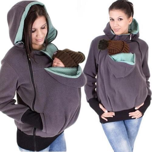 Three-in-one Multi-functional Mother Kangaroo Causal Solid Women Jackets Zipper Baby mother Kangaroo women 's clothing
