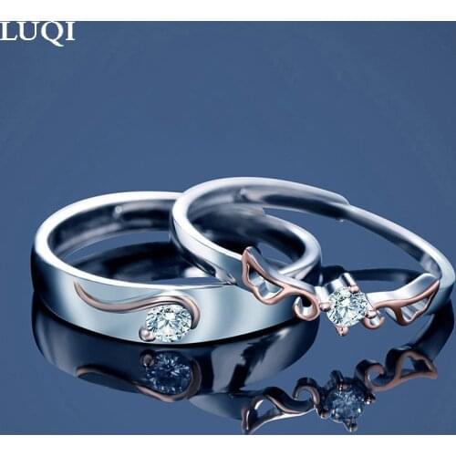 Fashionable Men and Women S925 Silver Plated Platinum Points Golden Angel Wings Zircon Personality Couple Adjustable Rings J149