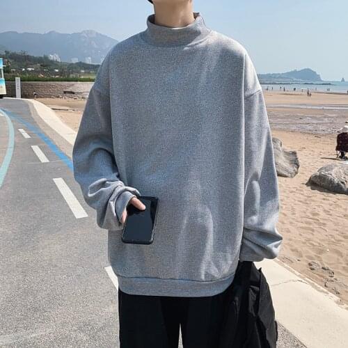 Men Hoodies Solid Pullovers Mock Neck Spring and Autumn Wear Fashion Undershirt Loose Ulzzang Ins Korean Trendy Oversize