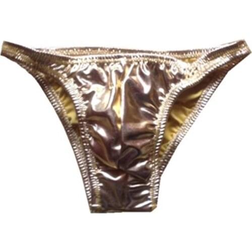 Bright Briefs Men Gold Silver Briefs Leather Underwear Men Bikini U Convex Penis Pouch Cueca Imitation Male Hipster Jockstrap