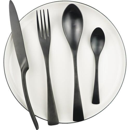 JANKNG 24-Pcs Matte Black Dinnerware Set 18/10 Stainless Steel Cutlery Steak Untensils Knife Fork Silverware Table Dinner Set