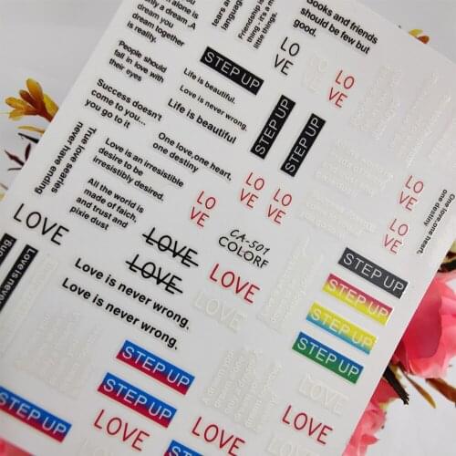 English Cool Letters Love Line Stickers for nails Design Self adhesive Nail Art Decoraciones Sliders Foil Manicure Accessories