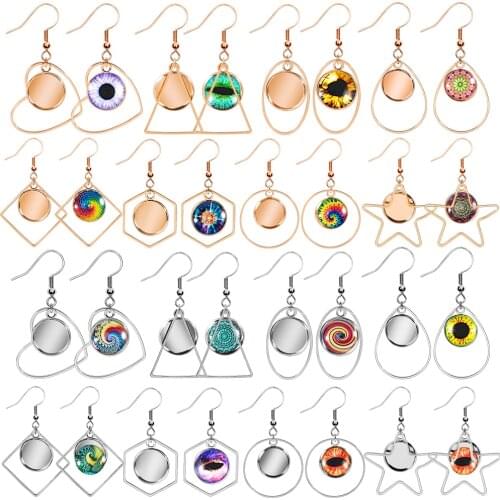 New 6 pair 12mm Inner Size Earring Hook Blank Cabochon Base Setting Geometric Charm Tray Bezel Earrings DIY Jewelry Making