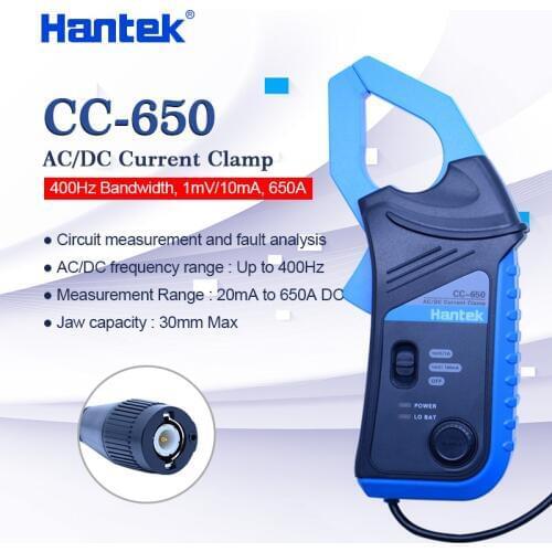 Hantek oscilloscope Current Clamp CC-650 AC/DC oscilloscope current probe 400Hz Bandwidth 20mA~650A with BNC plug