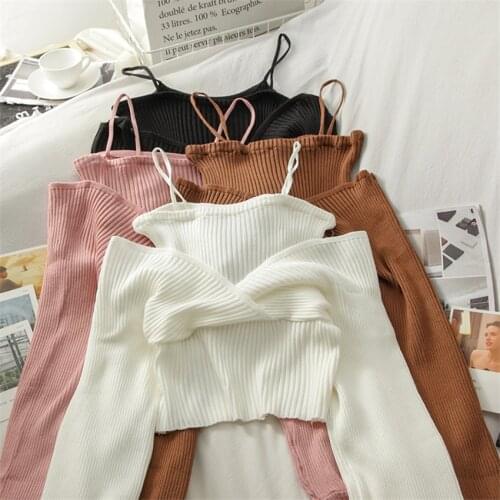 Autumn Winter Knitted Sweater Women Off Shoulder Designer Sweaters Female Korean Fashion Crop Top Knit Pullover Pull Femme