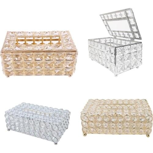 Rectangular Crystal Tissue Box Cover, Decorative Paper Box, Crystal Napkin Holder, Facial Tissue Holder for Bathroom