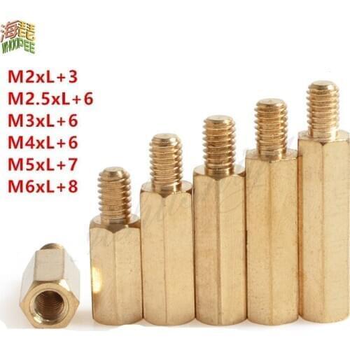 50PCS 20pcs 10pcs 5pcs 2pcs male to female Brass spacer M2 m2.5 m3 m4 m5 M6 Long Hexagonal Brass PCB Standoffs Spacers
